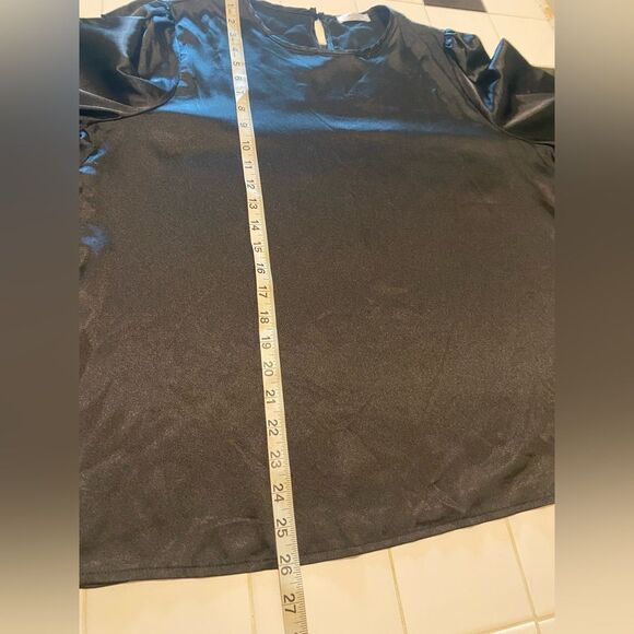 CHIGANT SZ Large Black Satin Blouse Puff French Cuff Sleeves Modest Elegant Chic - Picture 10 of 11